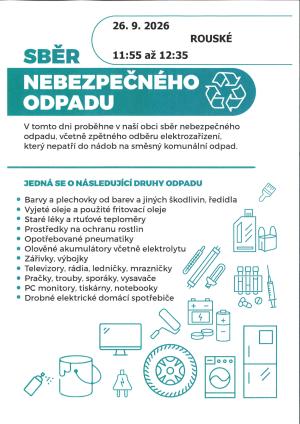 Sběr nebezpečného odpadu 26.9.2026 v Rouském